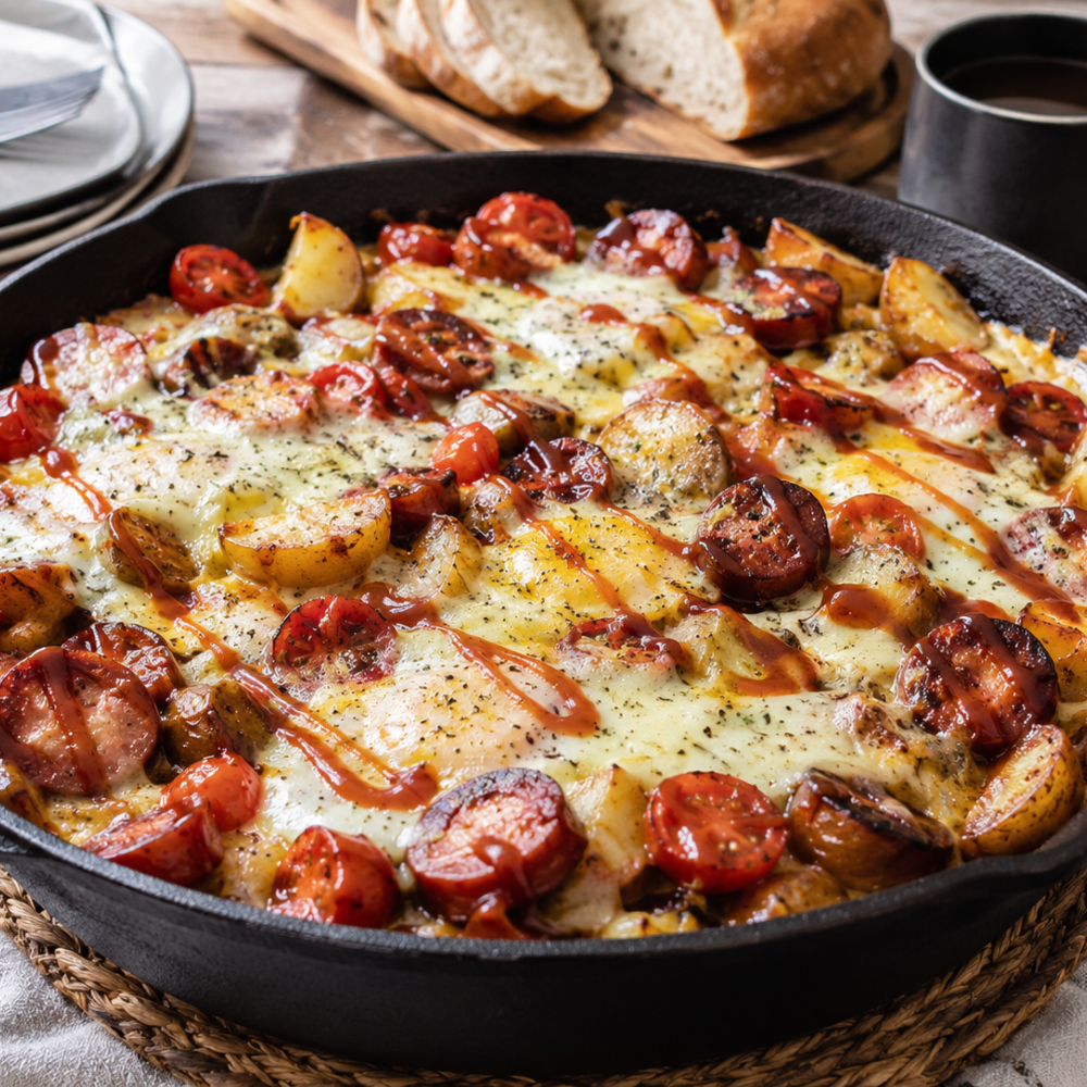 Poêlée brunch gratinée au fromage suisse
