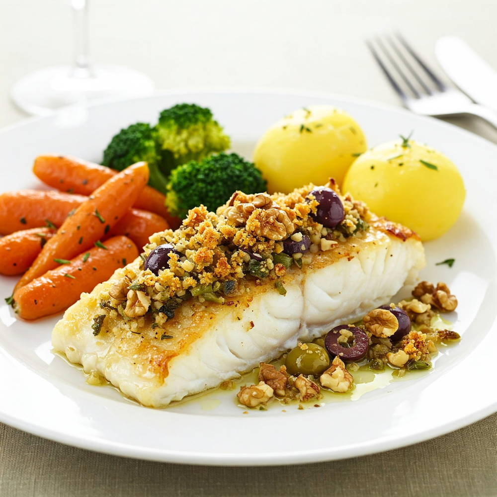 Poisson gratiné aux olives noires