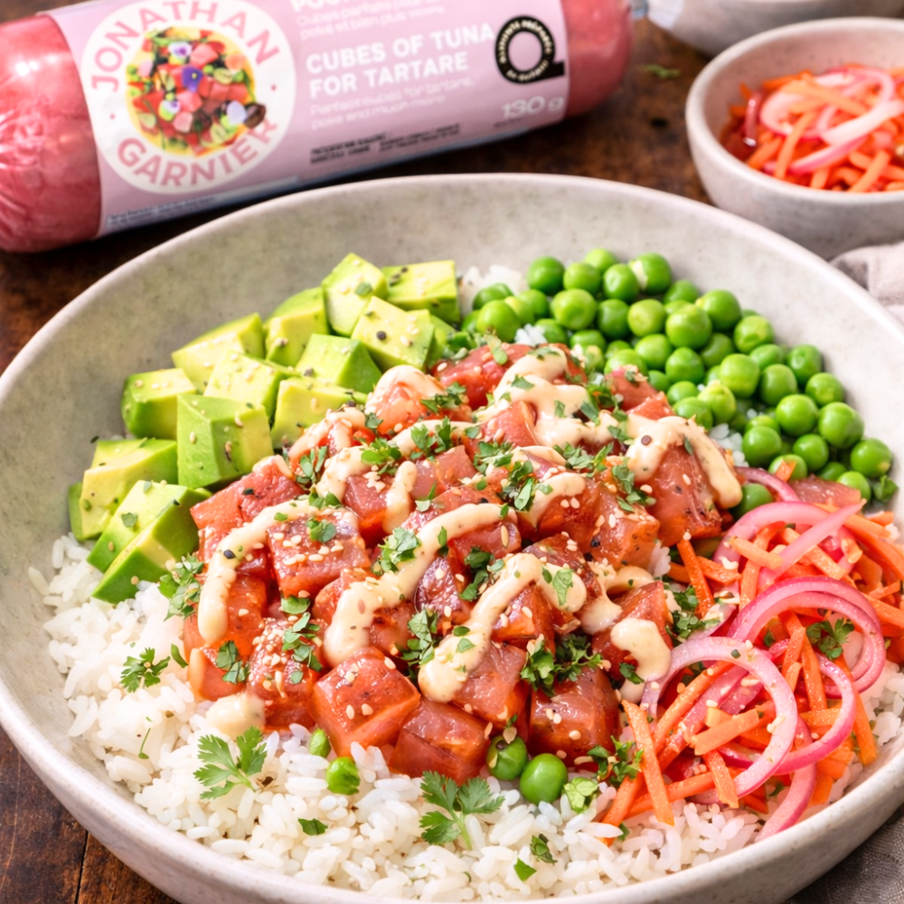 Poke de thon et petits pois verts
