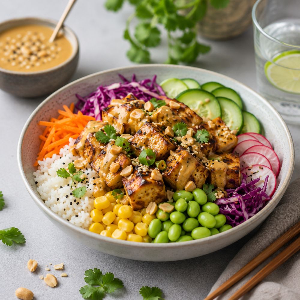 Poké de tofu sauce aux arachides
