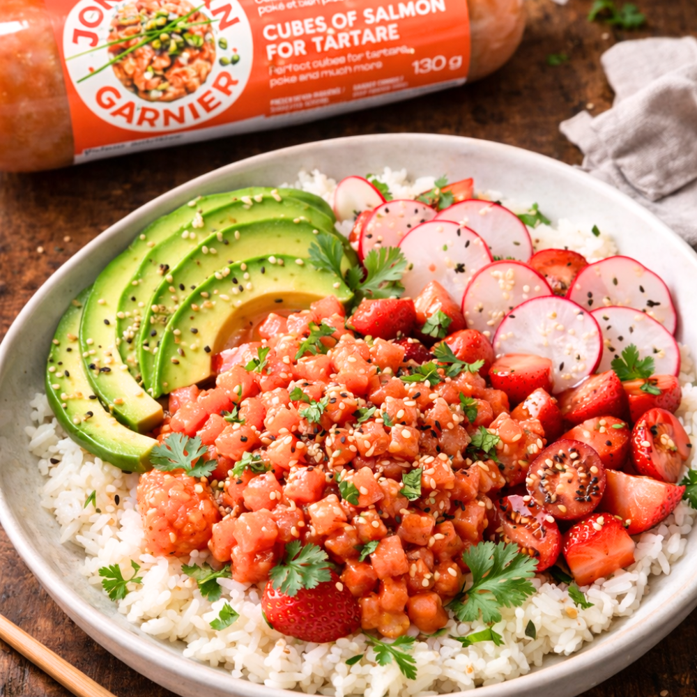 Poké saumon avocat fraises