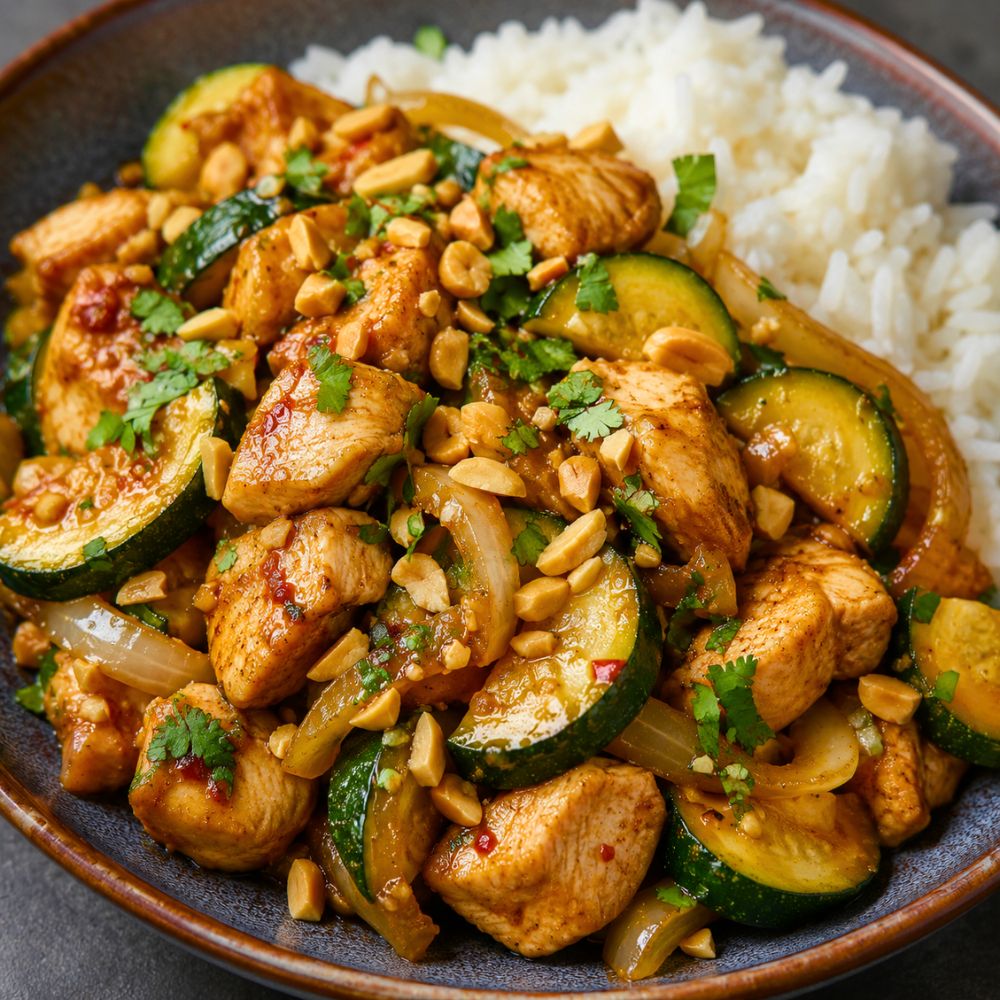 Poulet courgettes et arachides à l'asiatique
