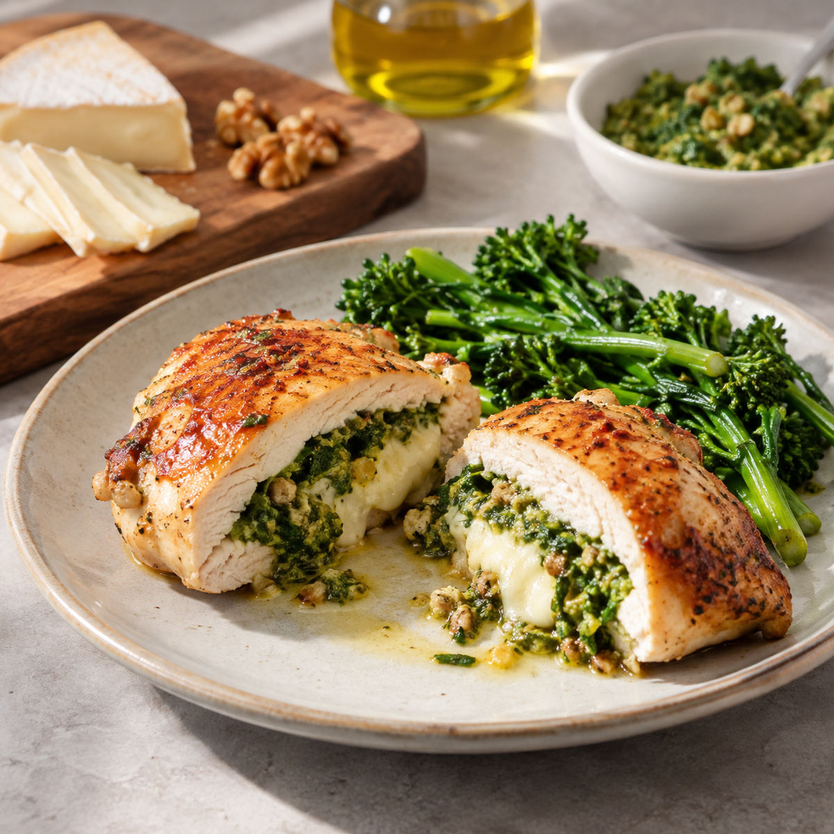 Poulet en porte feuille pesto de rapini au fromage le Chapayeur