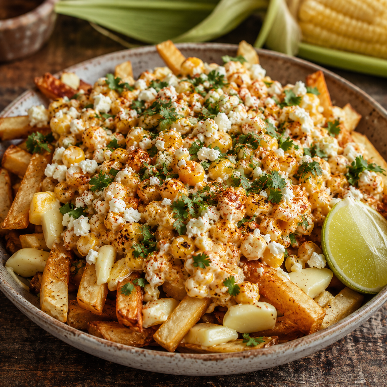 Poutine maïs mexicain (Elote)