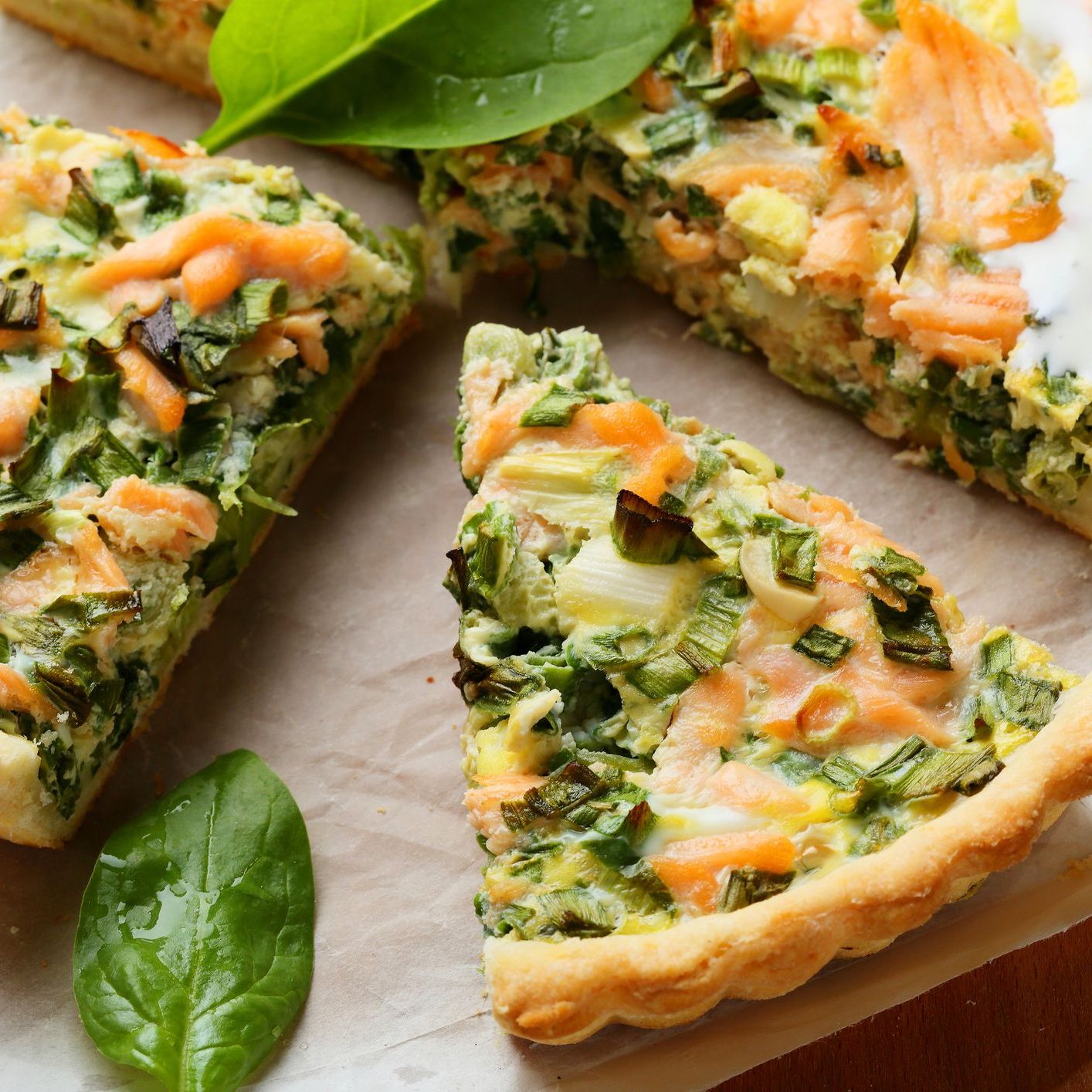 Quiche mit Räucherlachs, Pastrami und Spinat Quiche mit Räucherlachs, Pastrami und Spinat