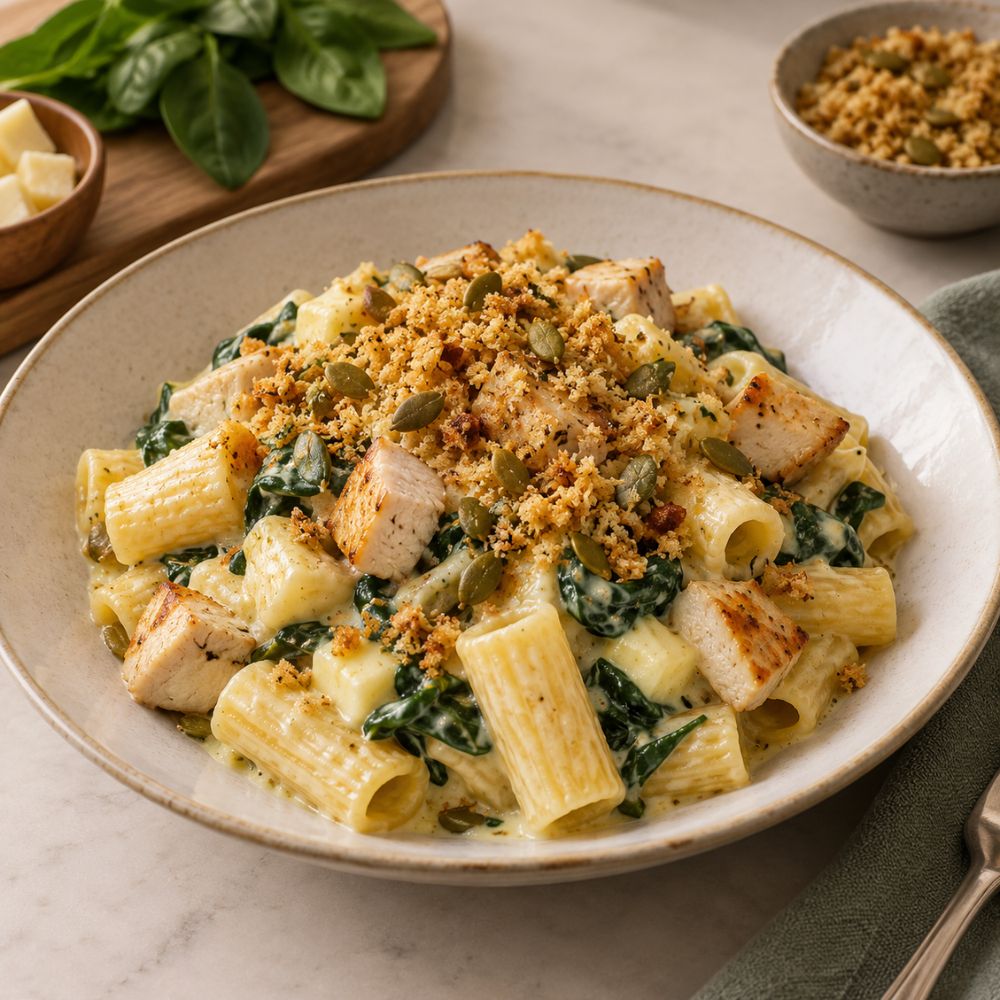 Rigatoni crémeux au cheddar et gouda fumé