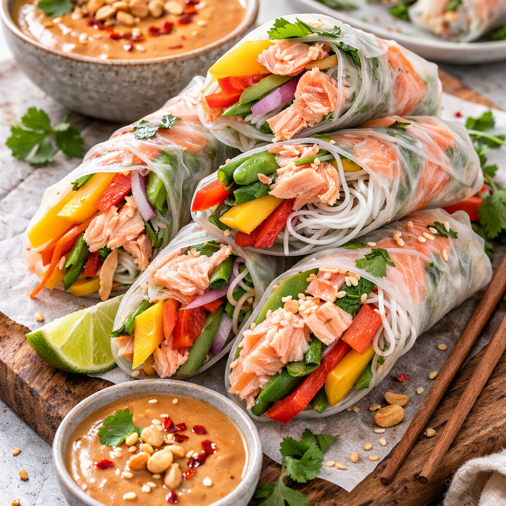 Rouleaux de printemps au saumon