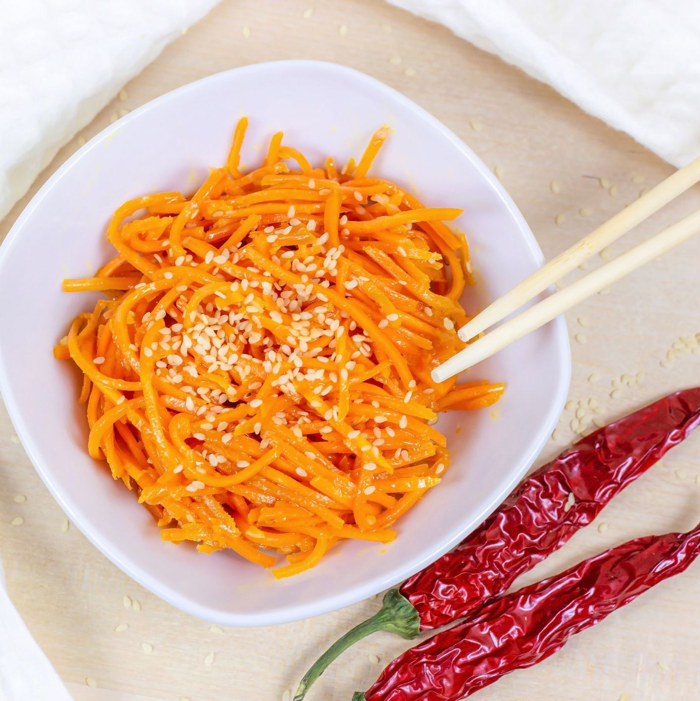 Salade de carottes râpées, coriandre et vinaigrette aux agrumes