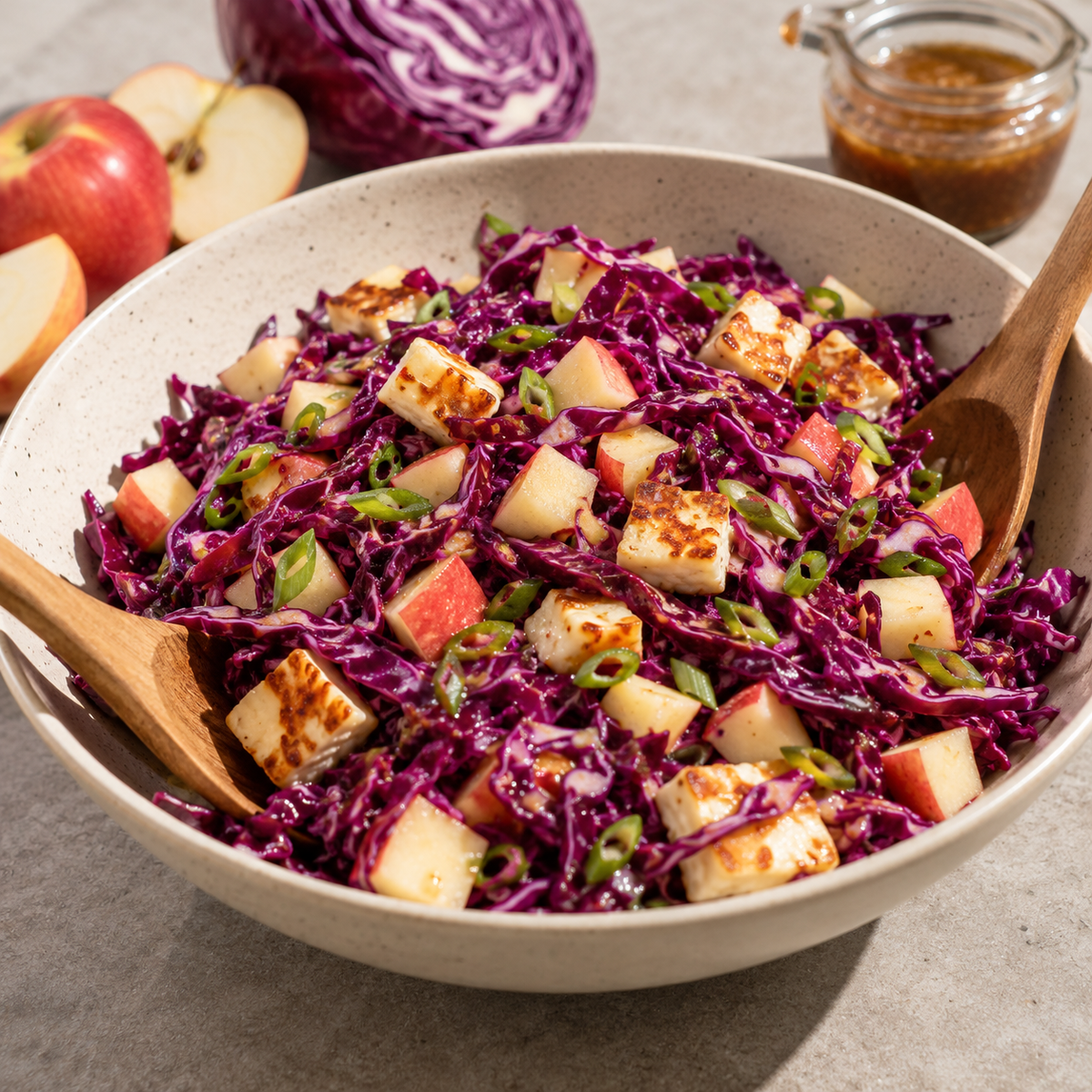 Salade de choux rouge et pomme, vinaigrette à l’érable