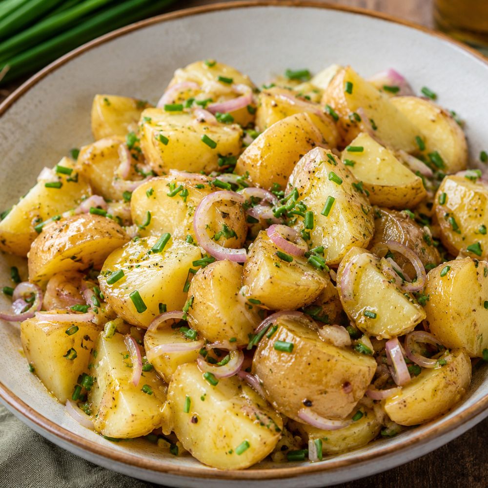 Salade de pommes de terre tièdes, échalotes et ciboulette