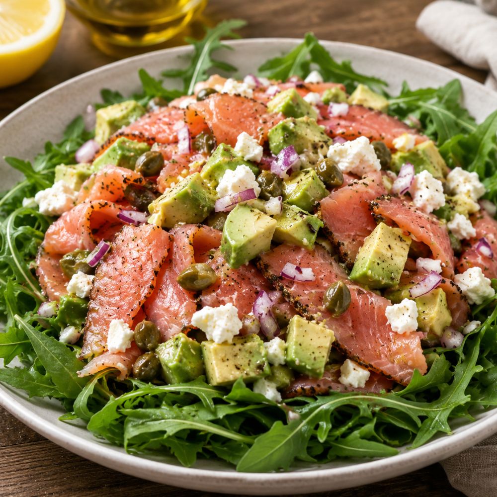 Salade de saumon fumé pastrami et avocat