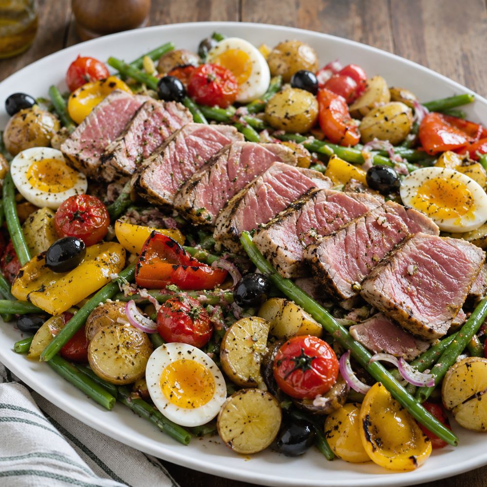 Salade niçoise tiède au thon grillé