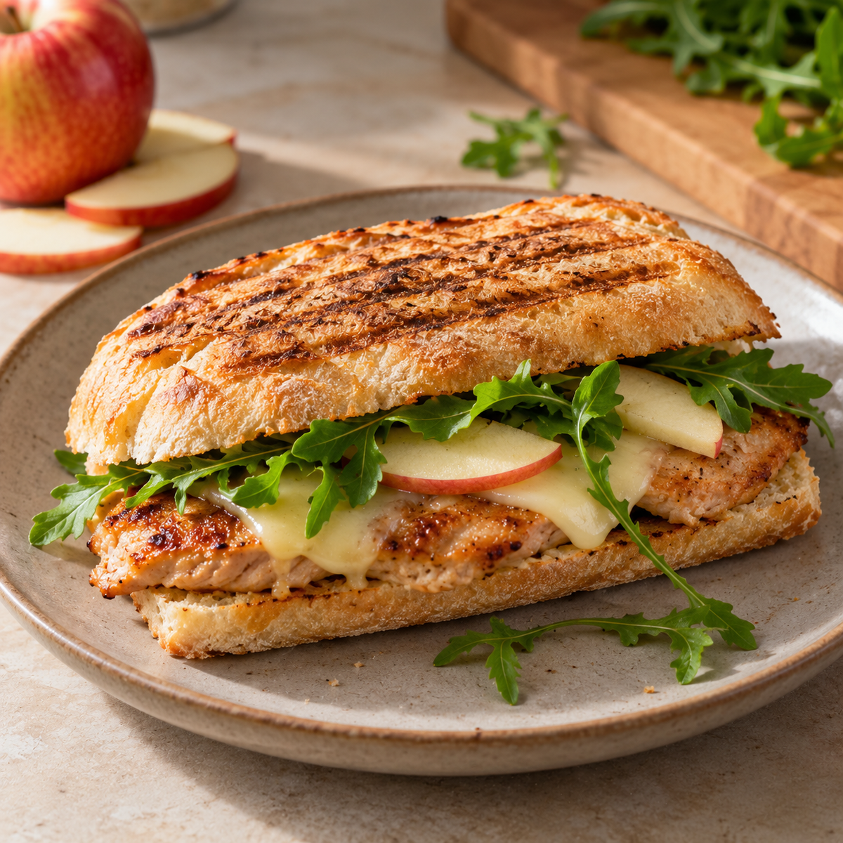 Sandwich panini au porc et à la roquette
