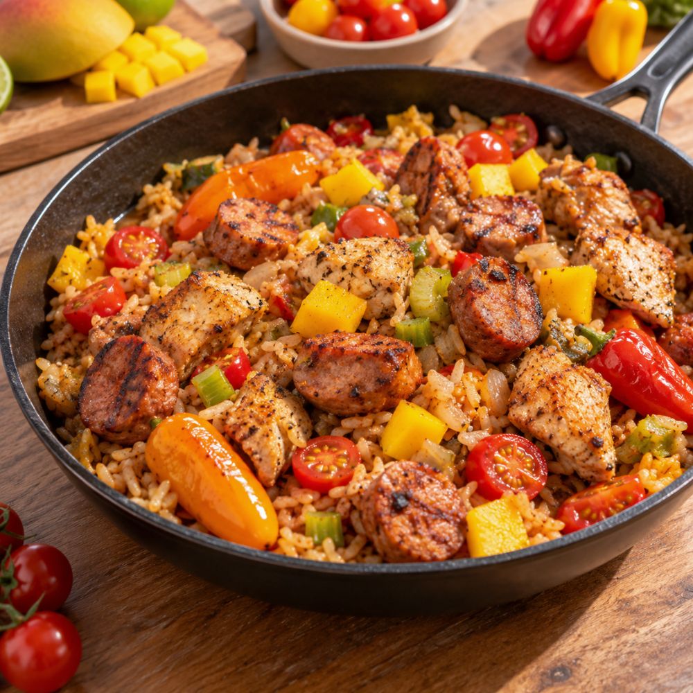 Saucisses grillées et riz façon jambalaya