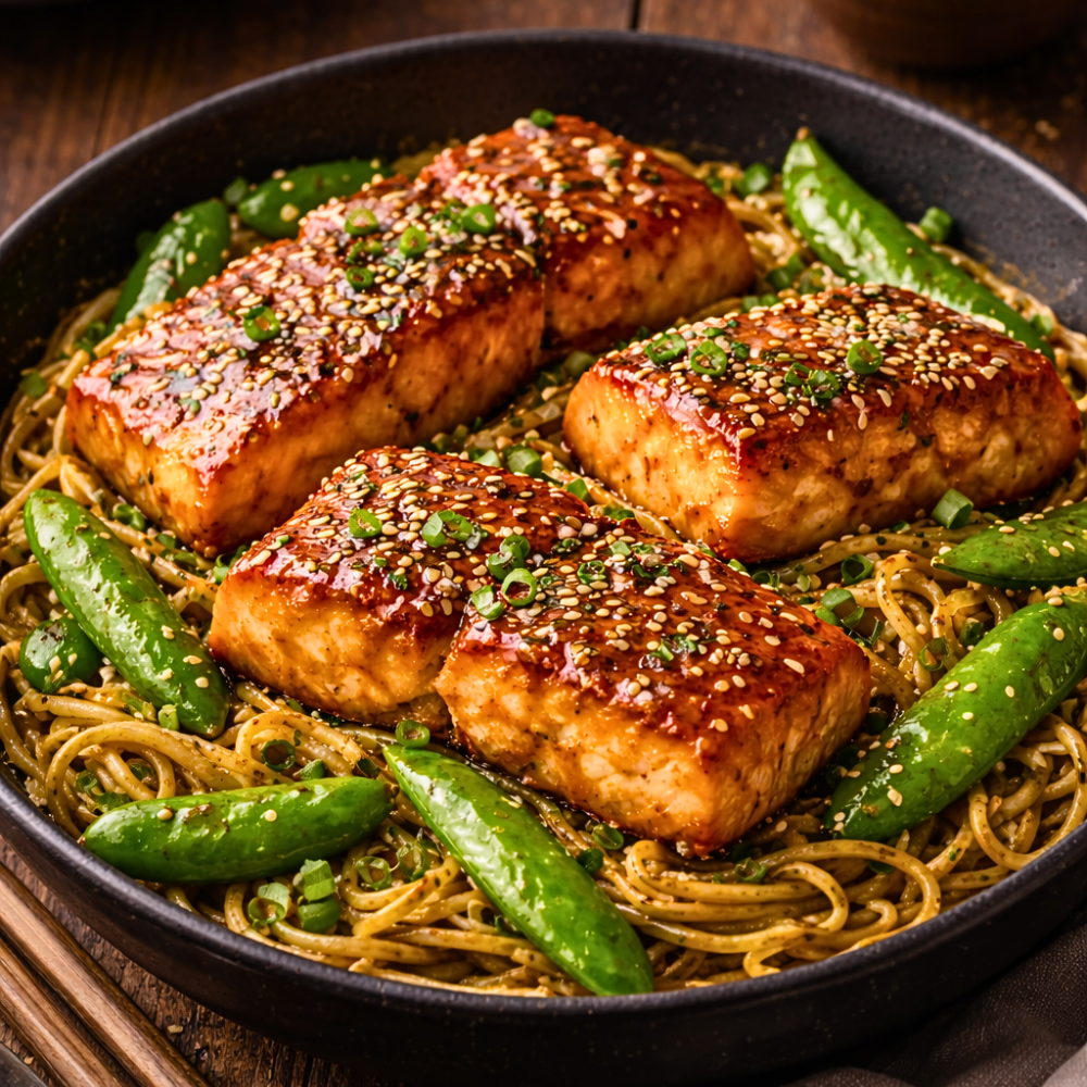 Saumon teriyaki aux nouilles