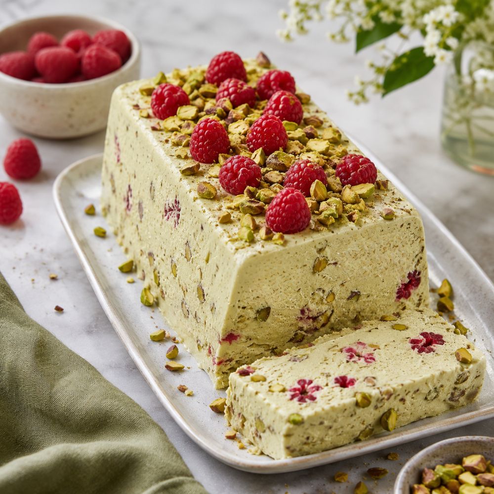 Semifreddo aux pistaches et framboises