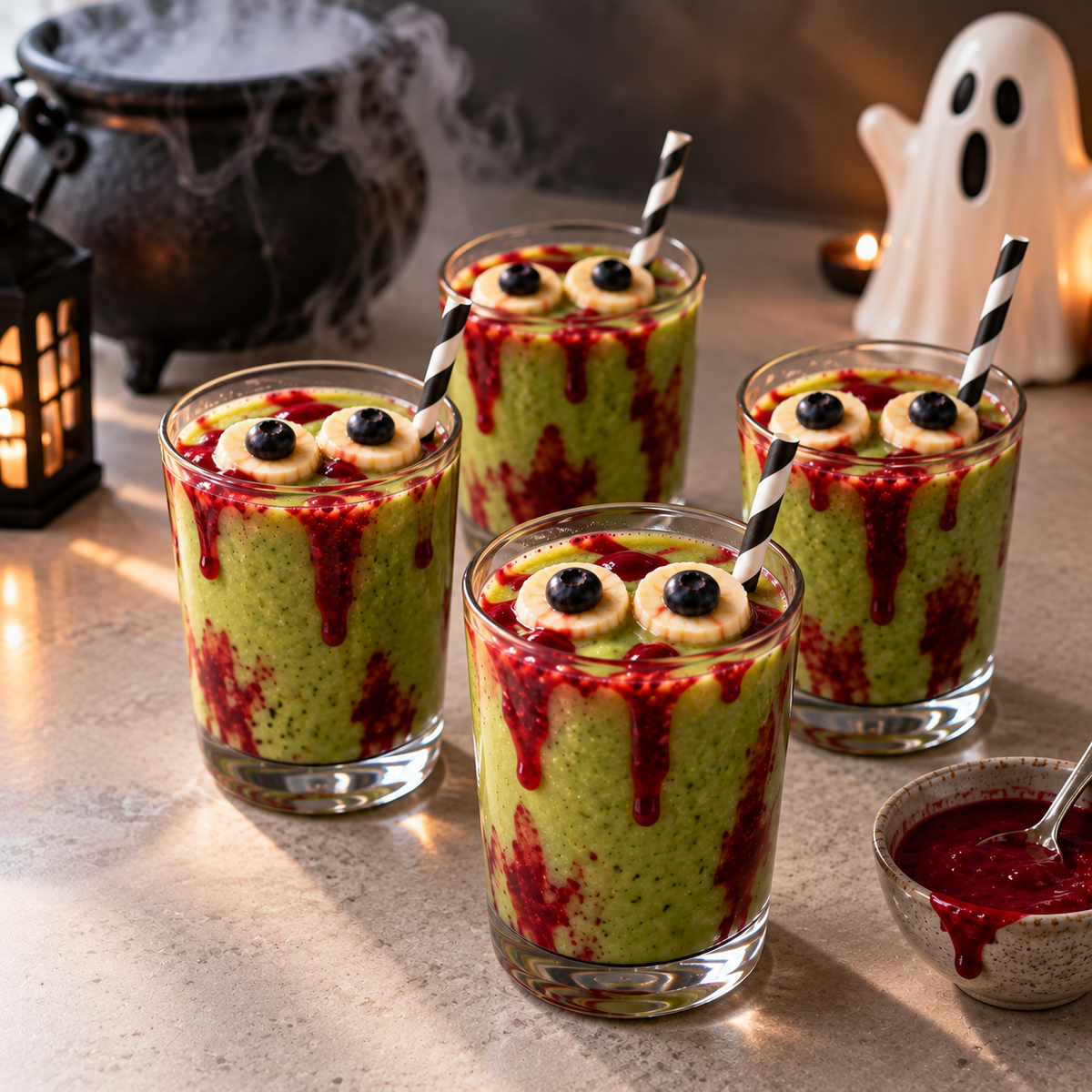 Smoothie monstrueux vert aux yeux globuleux