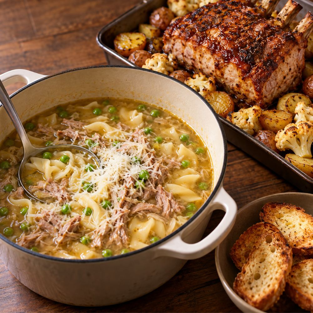 Soupe à l’échine de porc et carré de porc à la cajun
