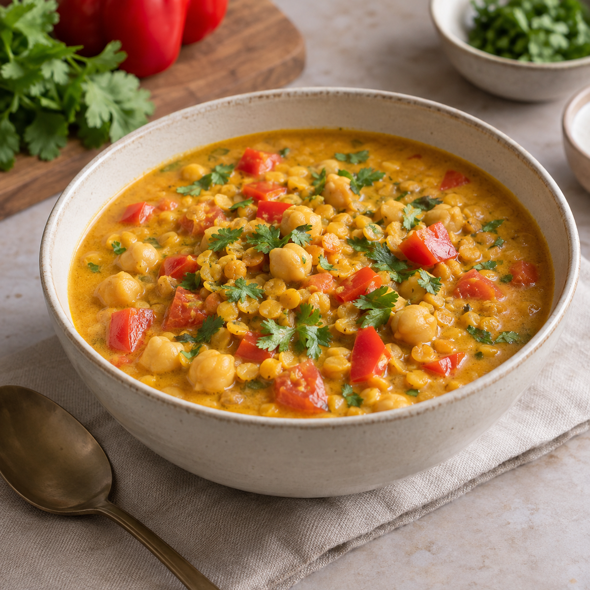 Soupe a l'indienne au pois chiches et lentilles