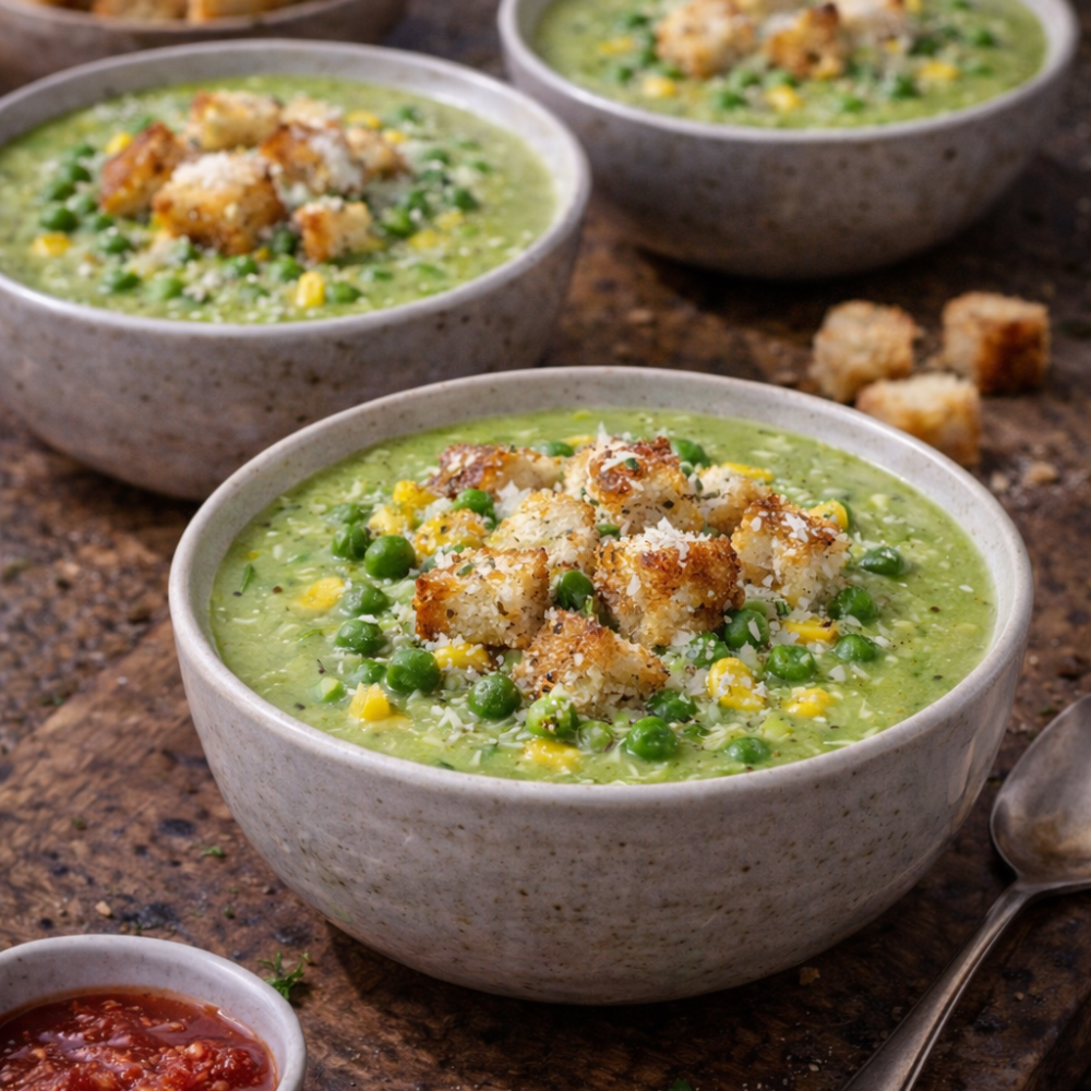 Soupe de pois verts et maïs