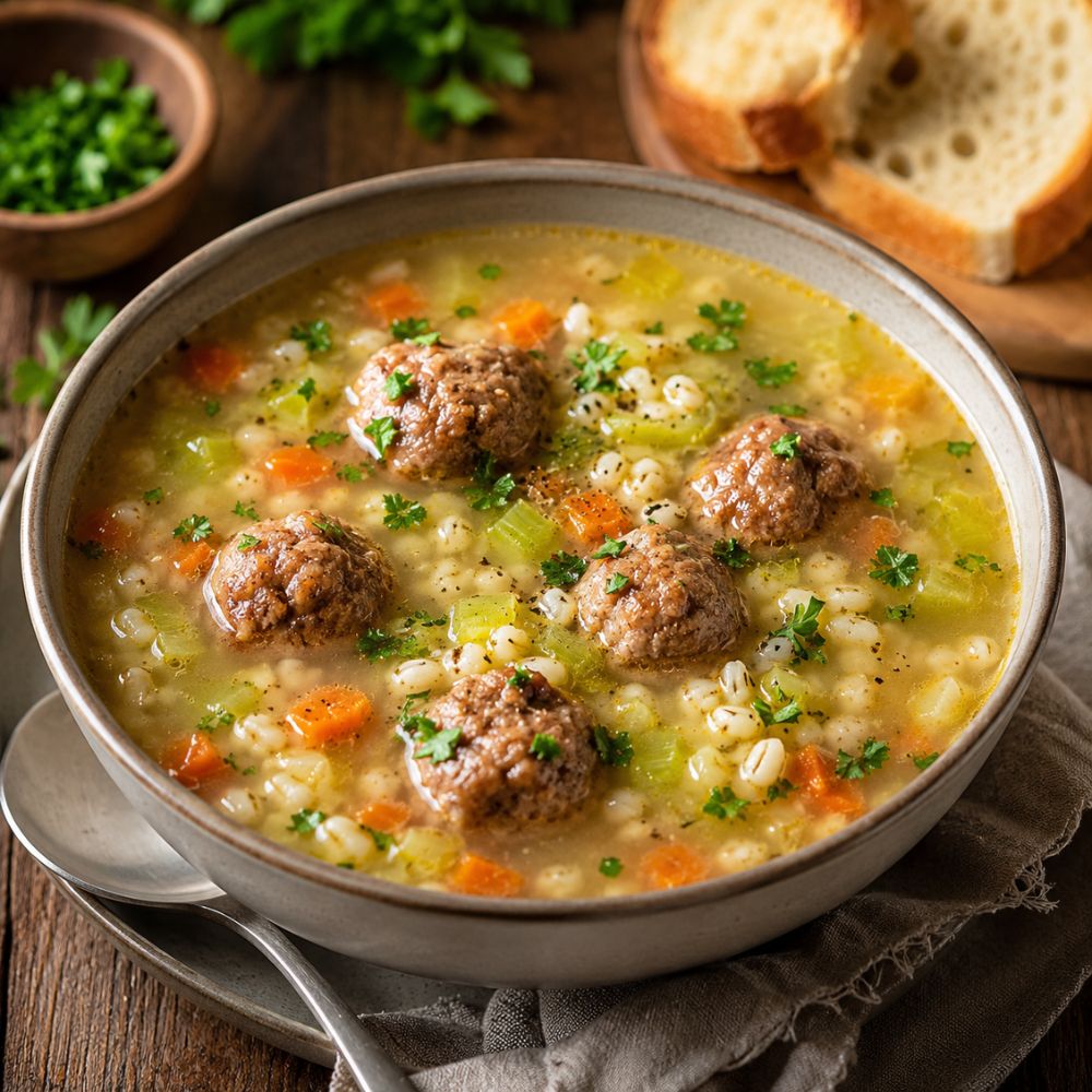 Soupe orge et boulettes de porc