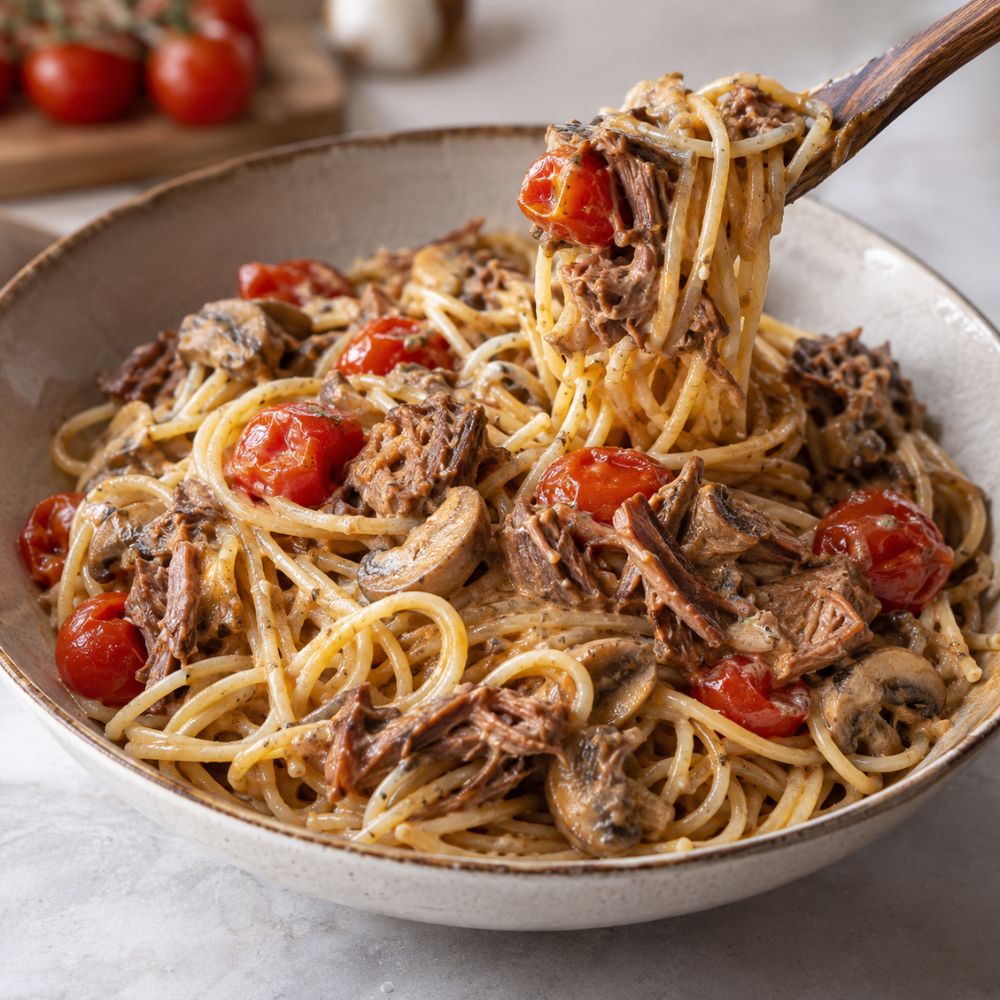 Spaghetti à l’épaule de porc braisée