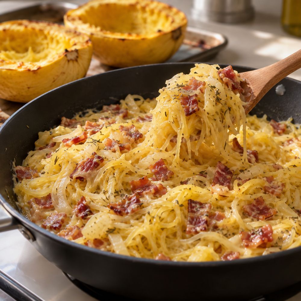 Courge spaghetti façon carbonara