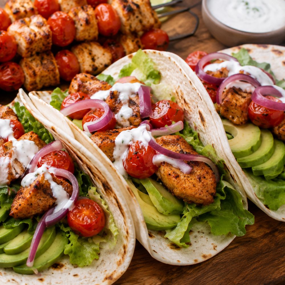 Tacos au bbq poulet, avocat
