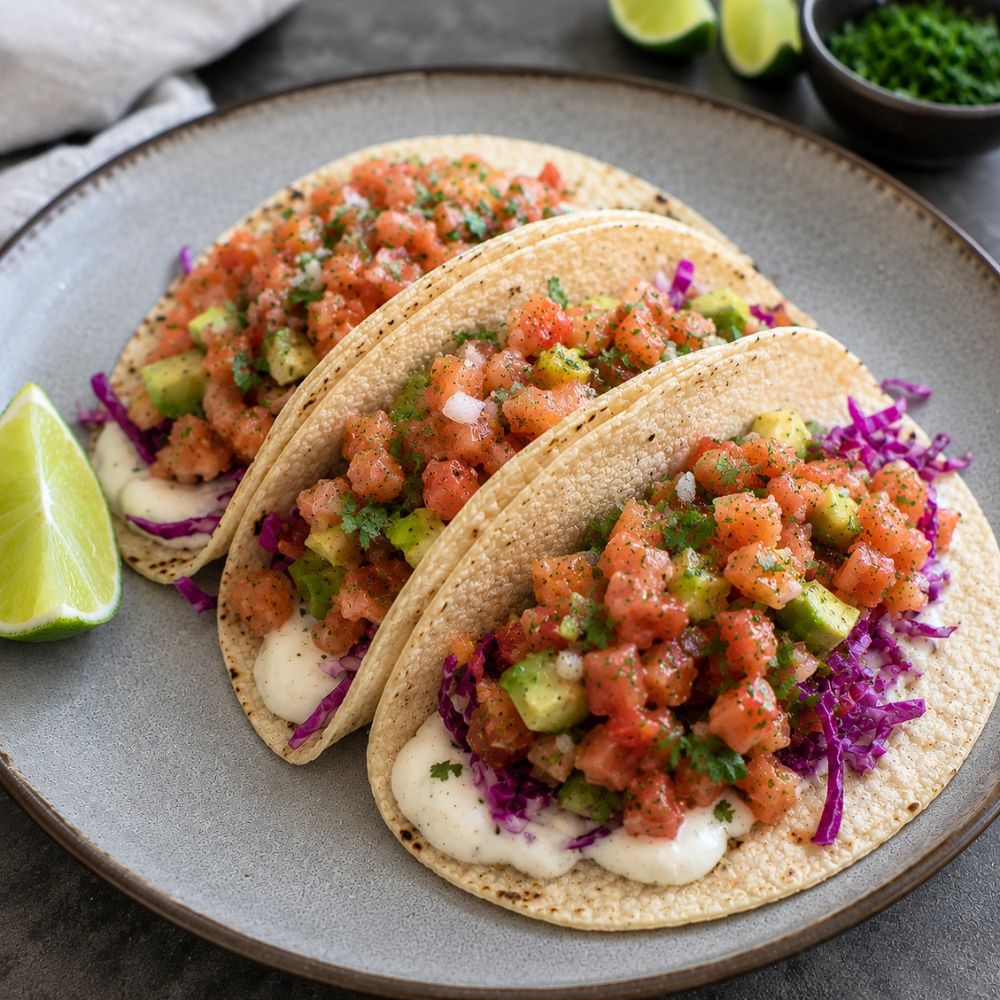 Tacos de cubes de duo de saumon pour tartare