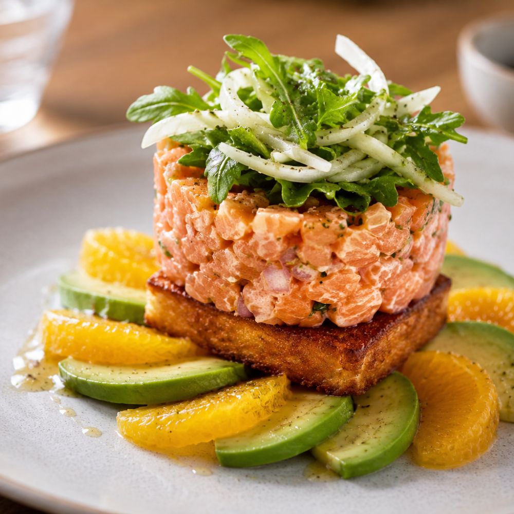 Tartare de deux saumons, avocat et agrumes