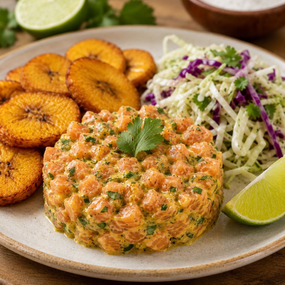 Tartare de saumon à la noix de coco et curry