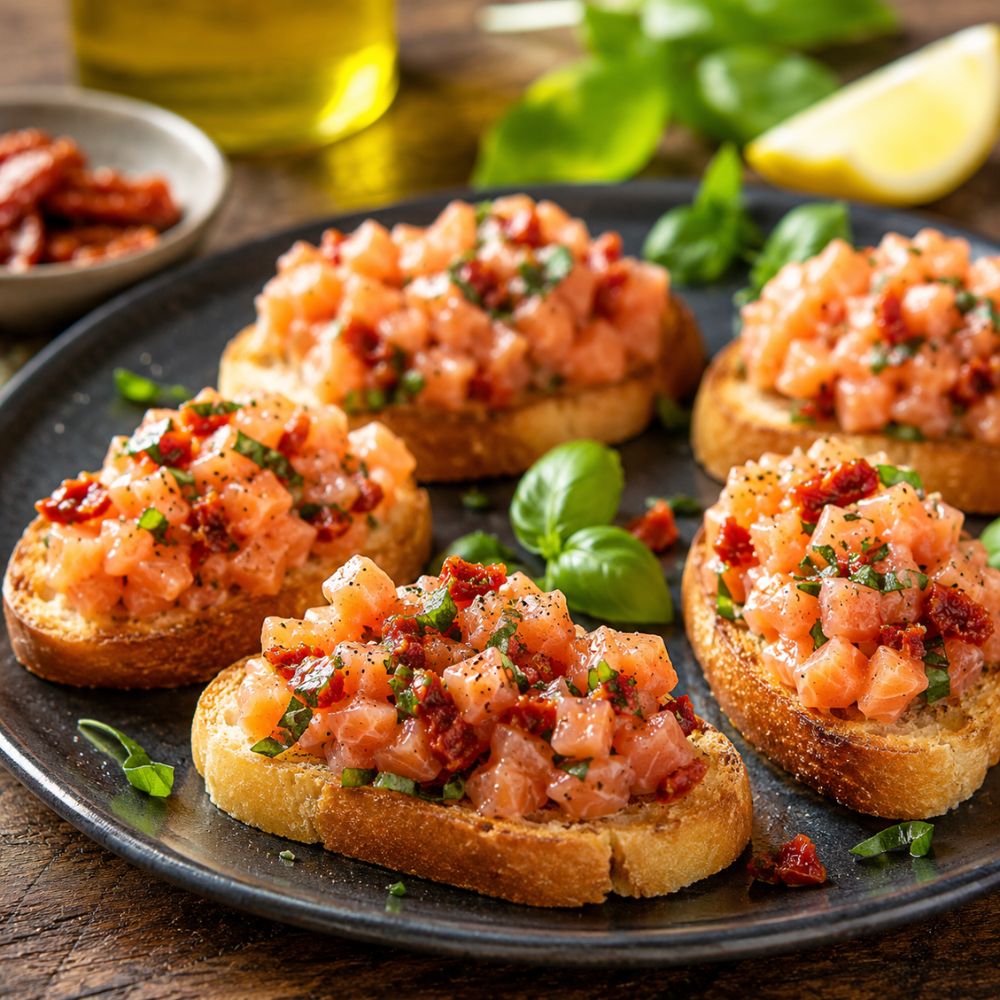 Tartare de saumon au basilic et tomates séchées