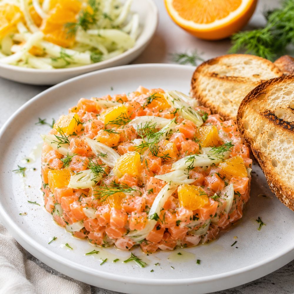 Tartare de saumon au fenouil et orange
