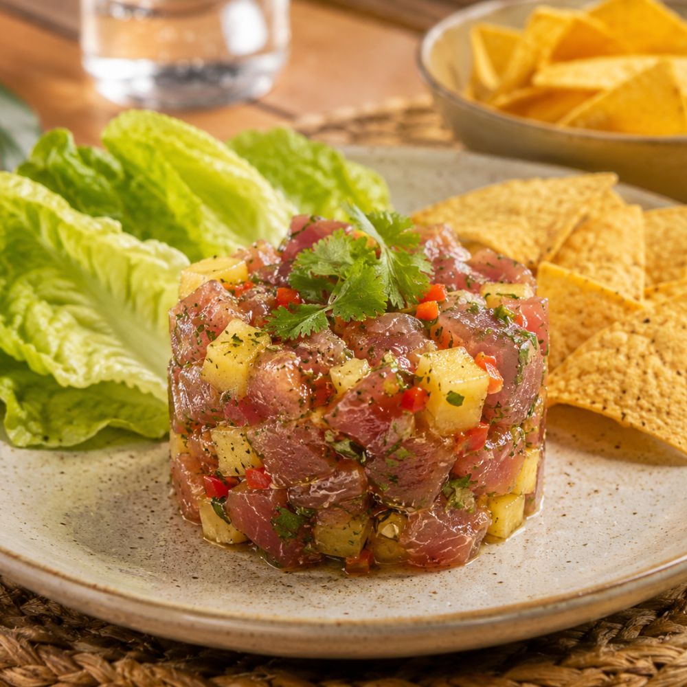 Tartare de thon à l'ananas et piment doux