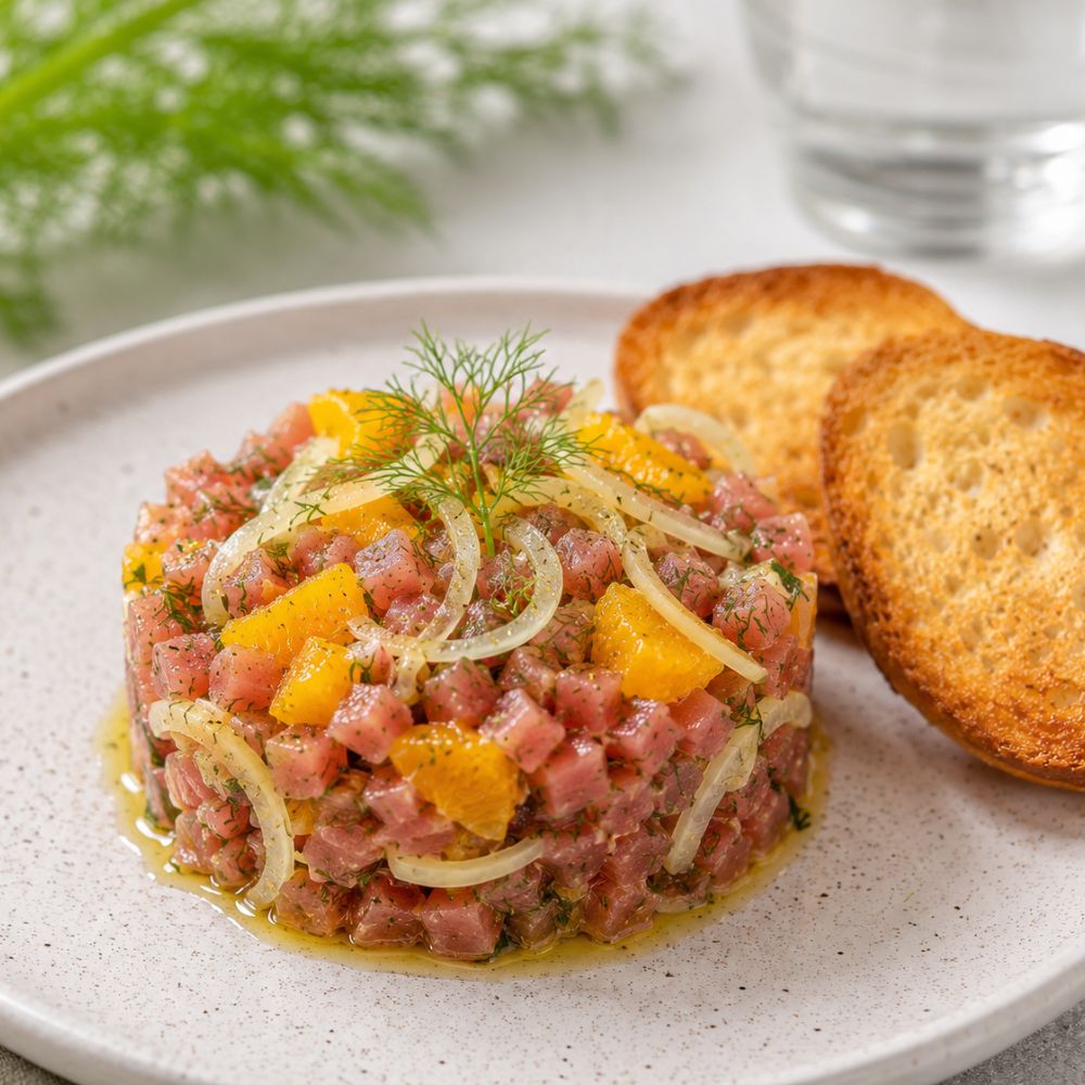 Tartare de thon au fenouil et orange