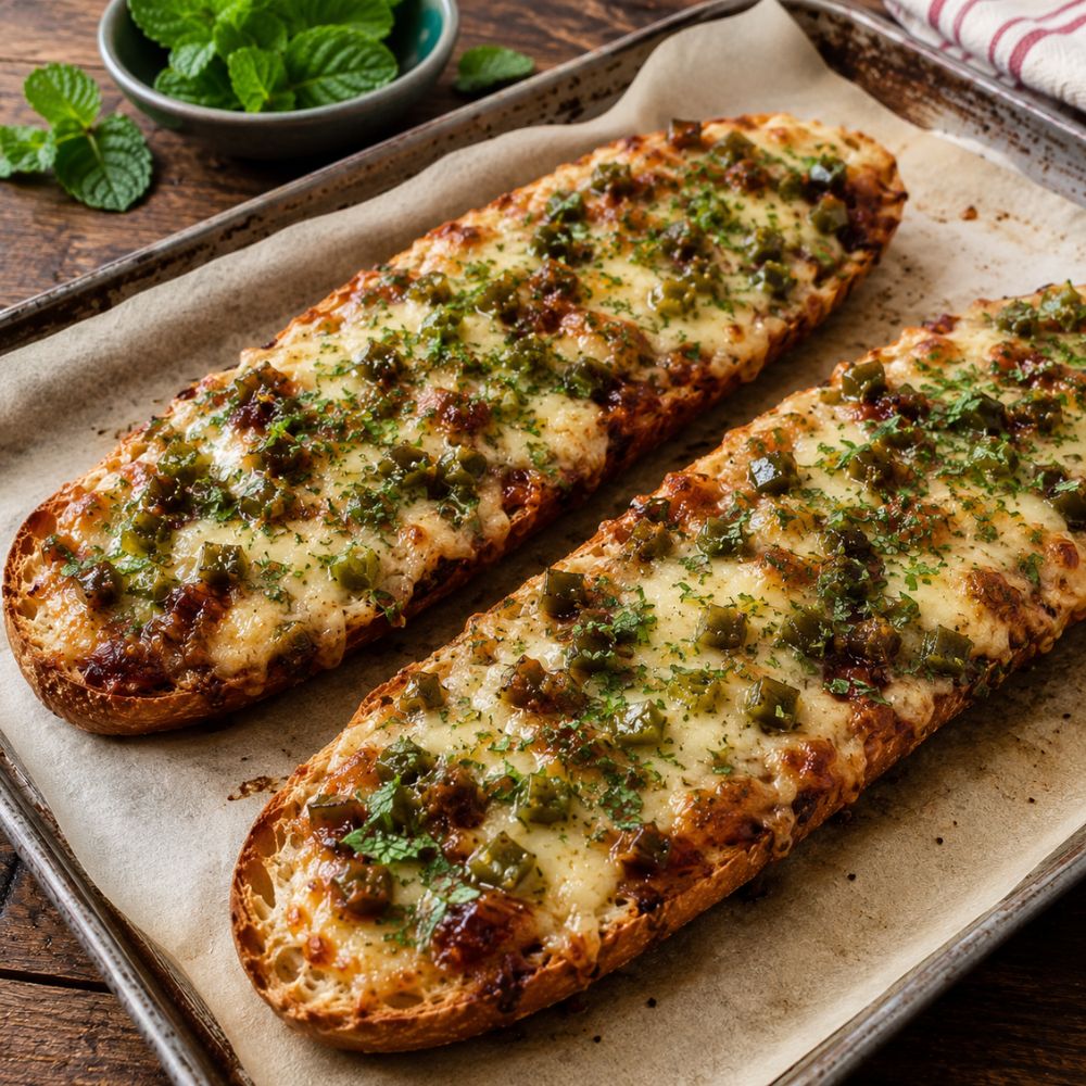 Tartine au jalapeños rôti, manchego, menthe et confiture de figue