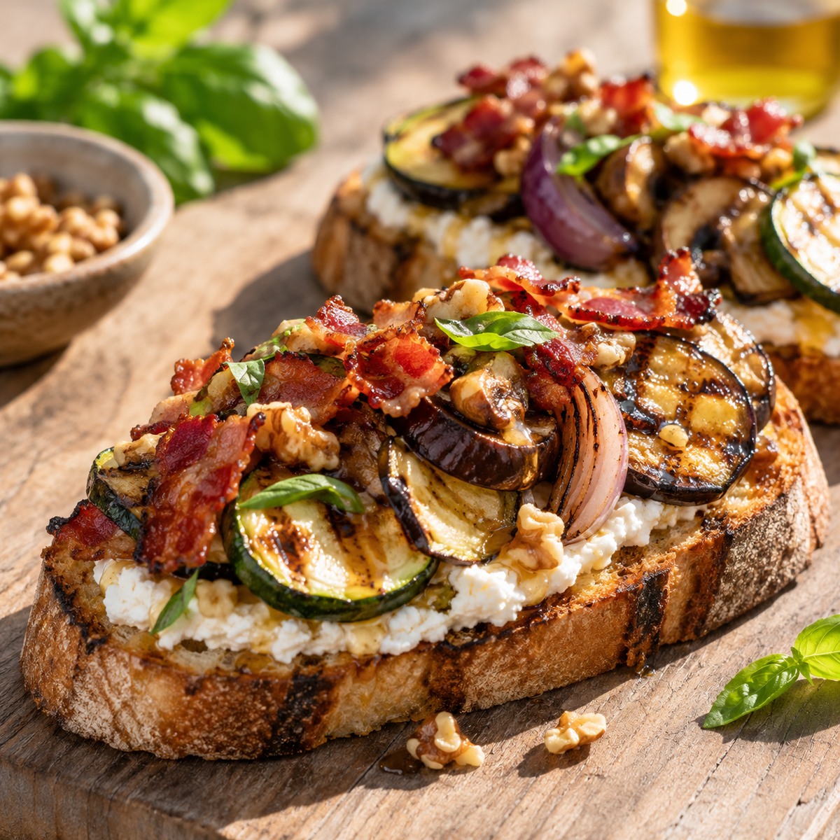 Tartine de chèvre et légumes grillés
