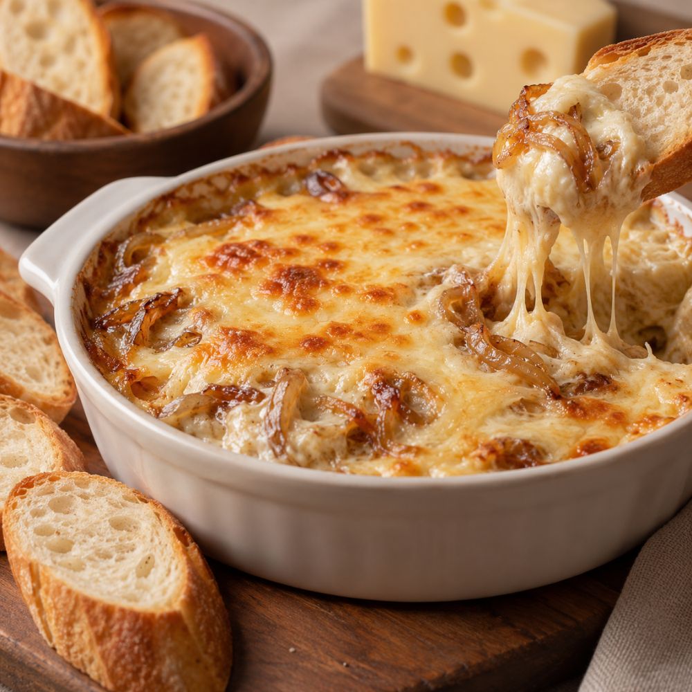 Trempette chaude à l’oignon caramélisé & gruyère