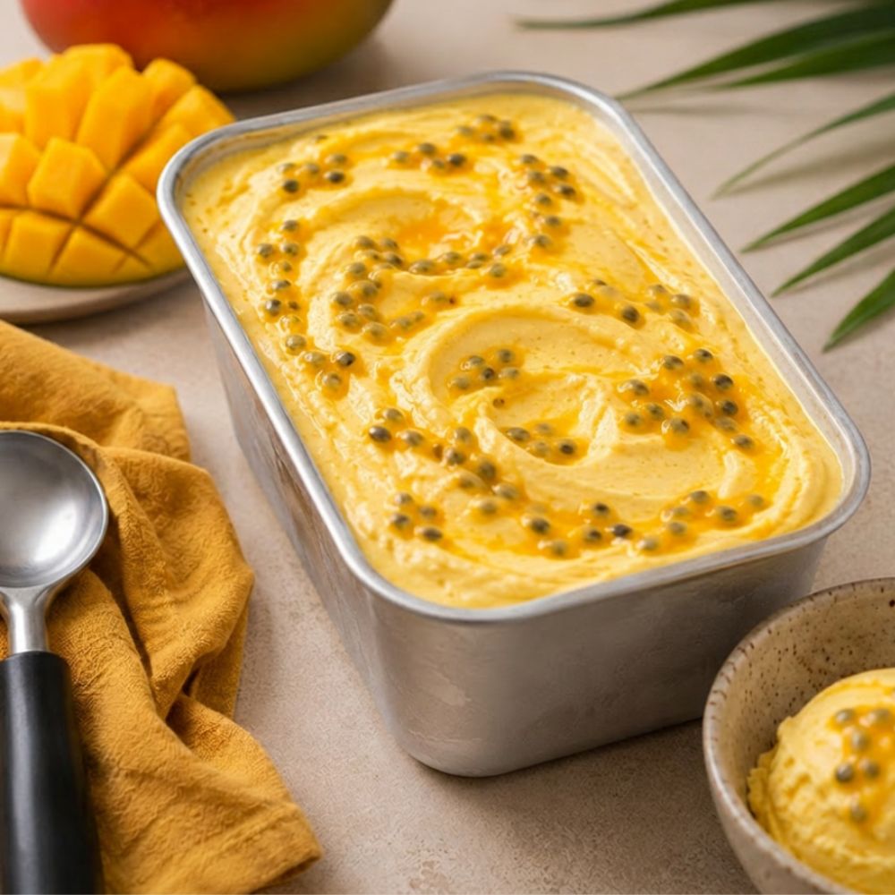 Yogourt glacé mangue et fruit de la passion