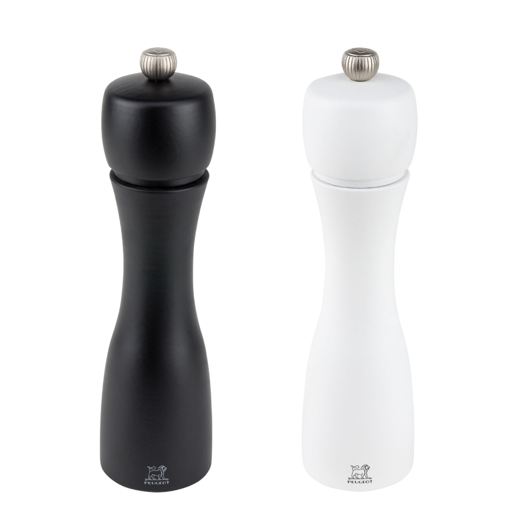 木製ソルト＆ペッパーミル（ブラック＆ホワイト）デュオ, 20 cm