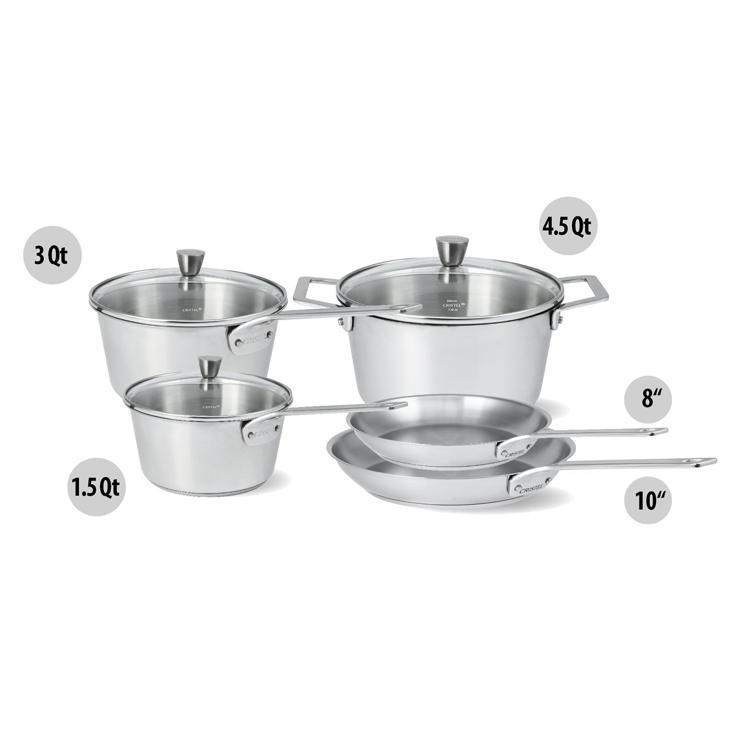Ensemble de 8 pièces en acier inoxydable Cristel - Collection 1826 - Cristel - Casserole - - La Guilde Culinaire