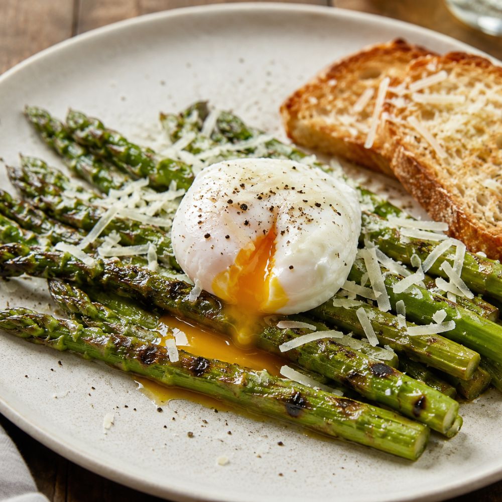 Asperges grillées et œuf poché