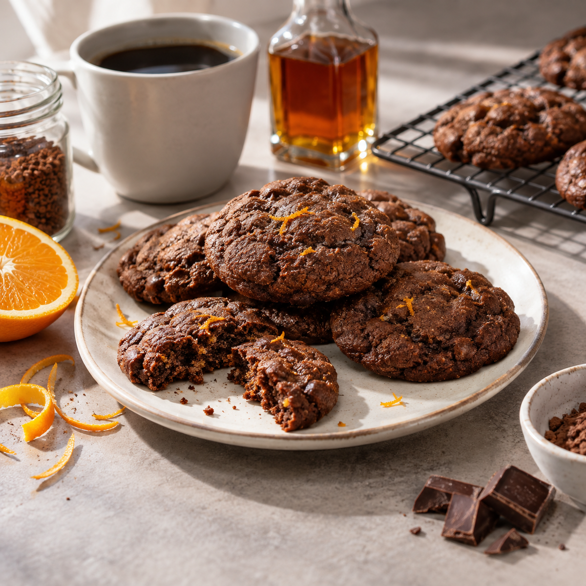 Biscuits au chocolat, café, amaretto et orange