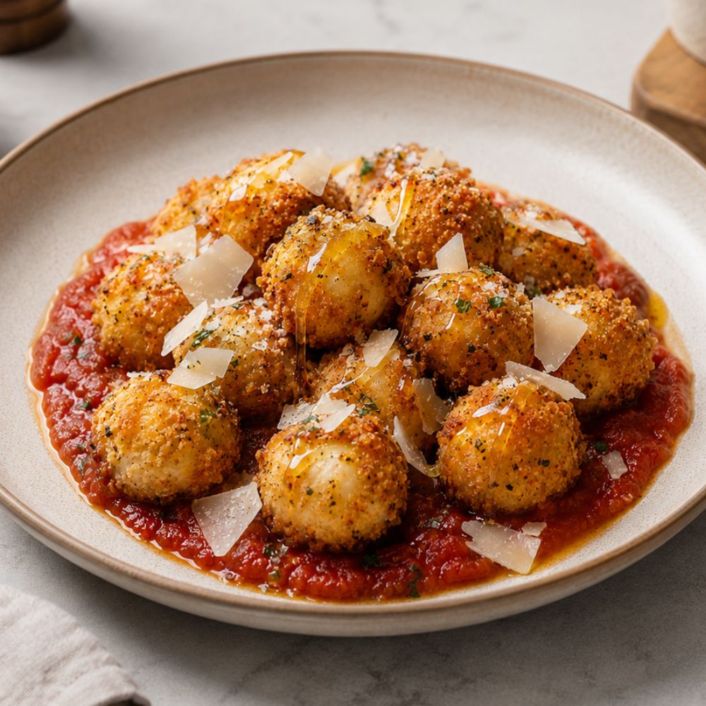 Bocconcini frits avec panure anglaise aux herbes
