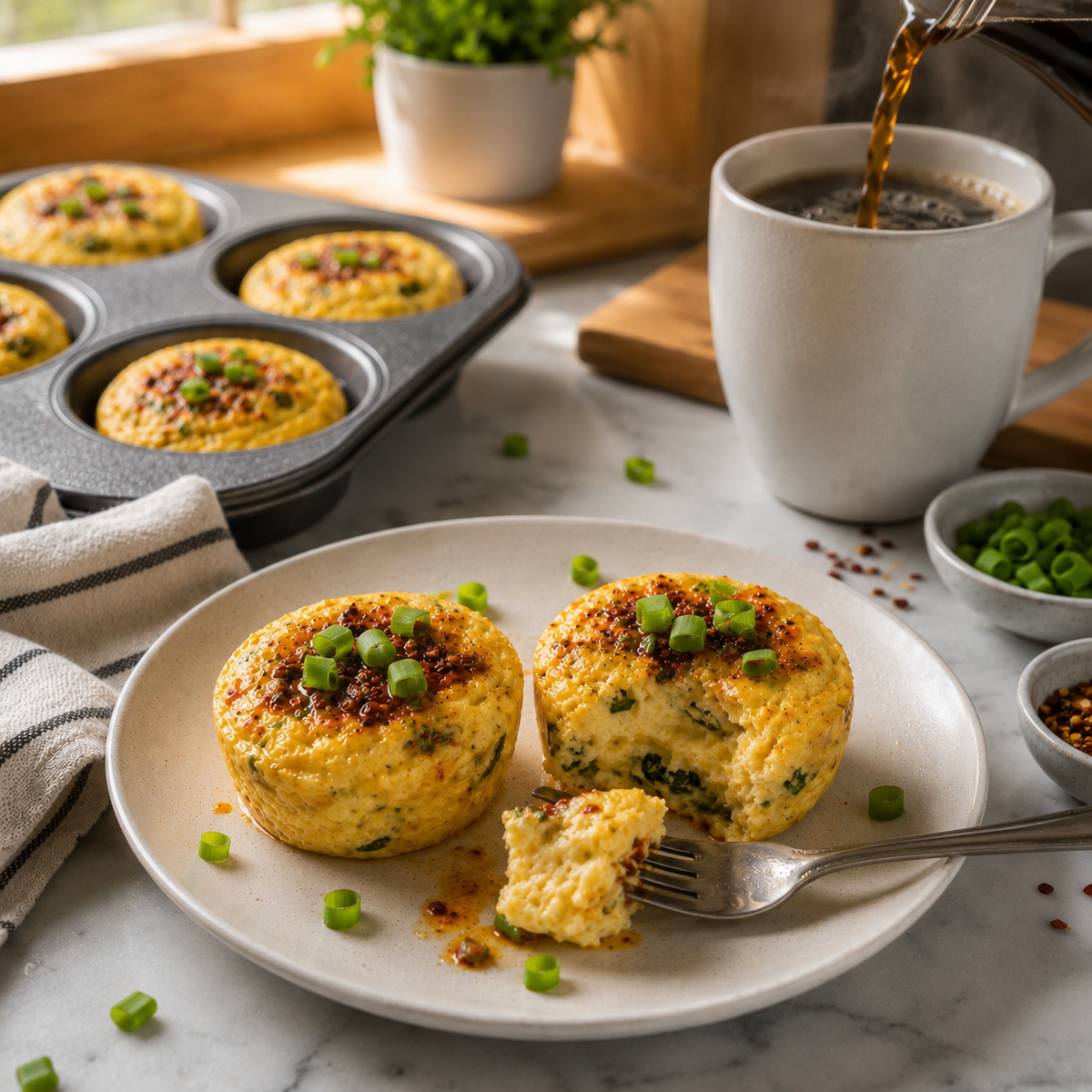 Egg bites au cheddar et chili crisp
