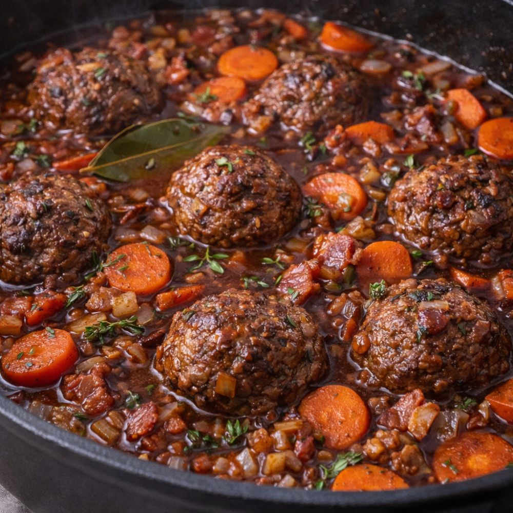 Boulettes de bœuf façon bourguignon