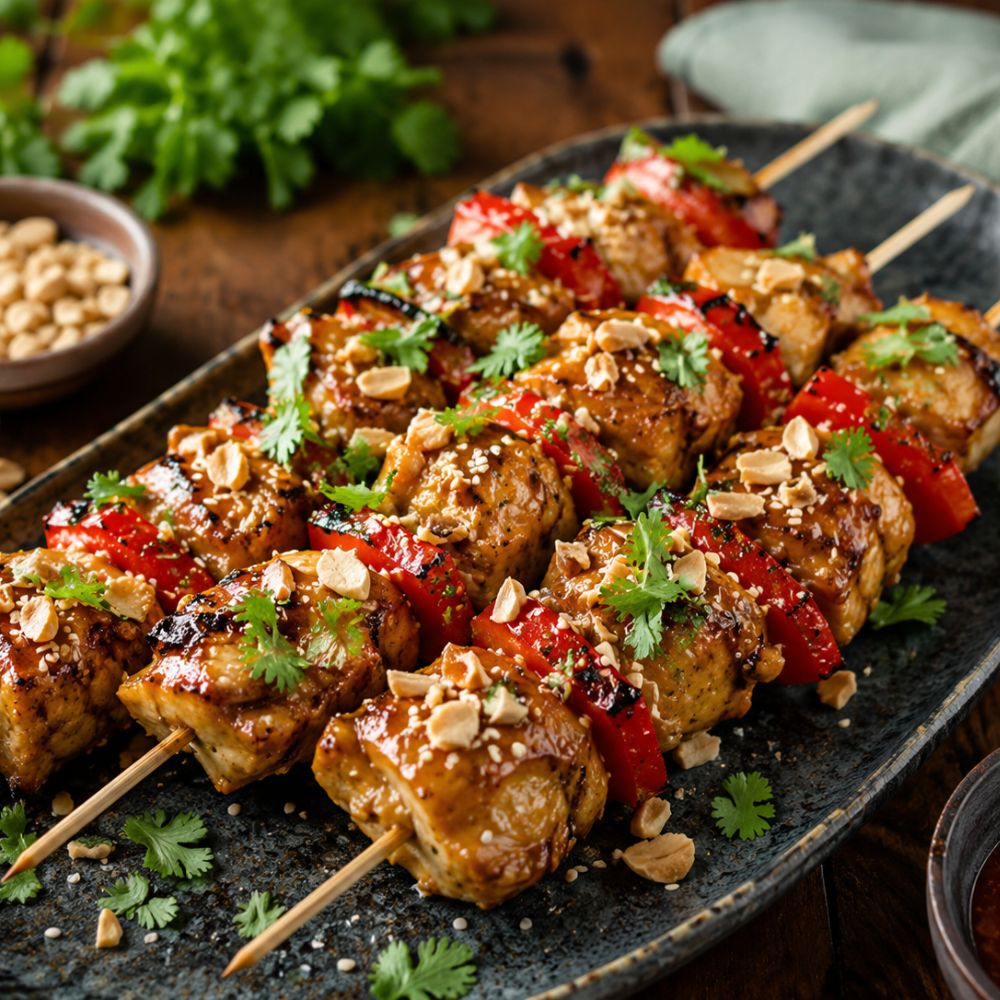 Brochettes de poulet au sésame et piment