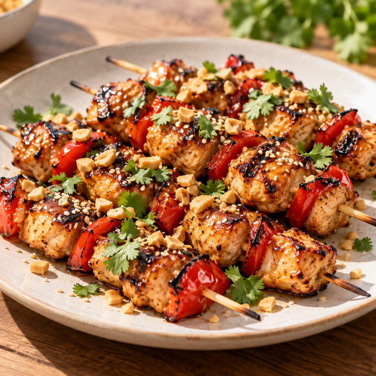 Brochettes de poulet au sésame et piment
