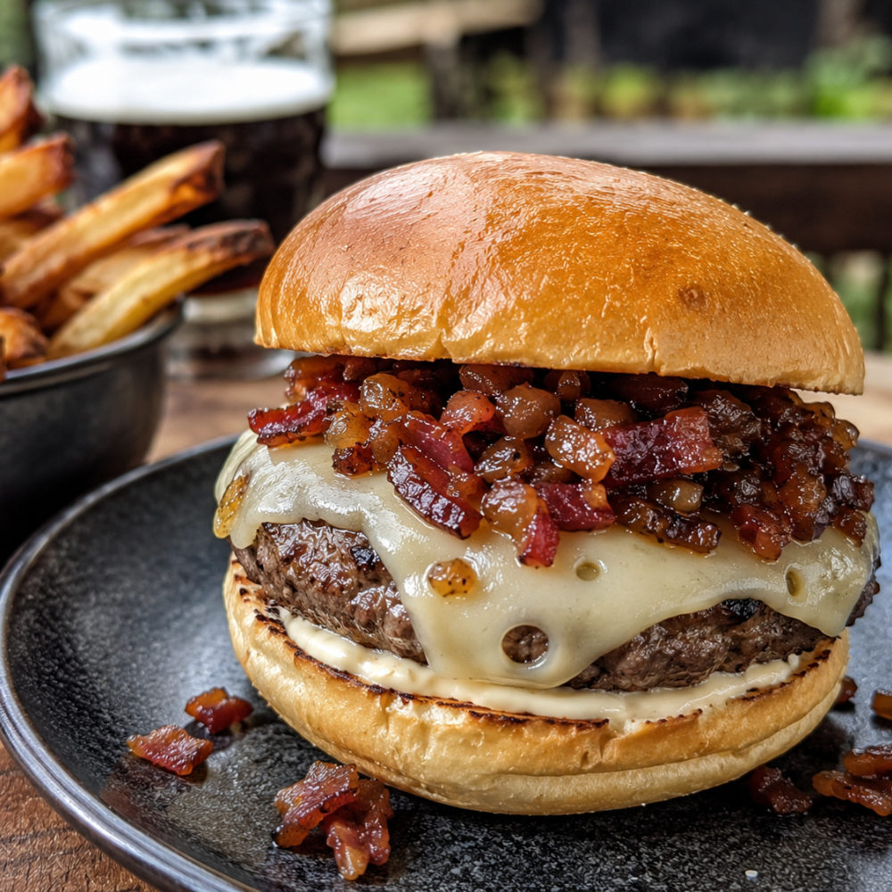 Burger au fromage le fleur de weedon et caramel de bacon