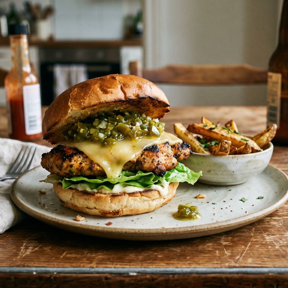 Burger de poulet et chutney de jalapenos